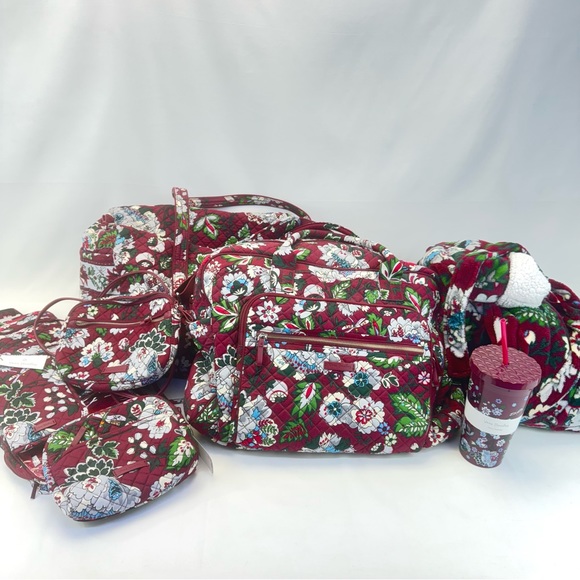Vera Bradley Handbags - NEW Massive Lot of Vera Bradley Bordeaux Blooms Dragonfly Bags, Robe, Tumbler